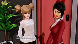 Harem hotel anime game features cartoon hentai scenes with multiple partners