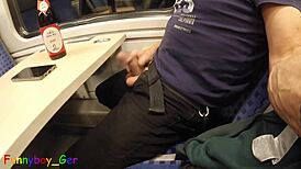 Amateur attempts third cumshot on moving train but gets interrupted at station