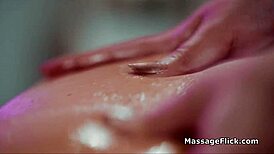 Beautiful masseuse seduces housewife on the table