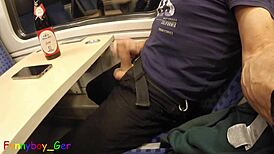 Amateur attempts third cumshot on moving train but gets interrupted at station