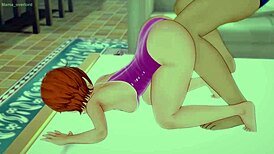 Gwen's heart races as she plays with a dick, ending covered in cum in this hentai parody