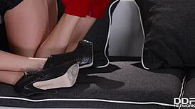 Rare Hot Fetish Scene With Azure Storm And Ivanna Sugar Licking Legs And Feet.