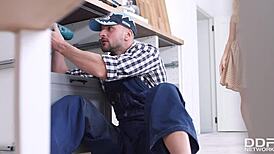 Blonde Russian Teen Kati Gold Drilled Hard by Handyman’s Big Boner