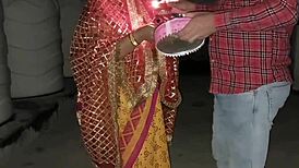 husband and wife enjoy quick homemade moment after karva chauth fast