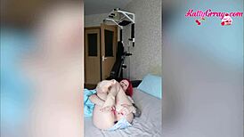 Horny redhead babe with butt plug plays with her tight pussy 😈