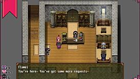 Bruxinha Confusa Strips in Male Bathroom, Revealing Big Tits in Hentai Game Scene