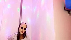 skinny brunette student bribing teacher on halloween for homemade pole dance porn