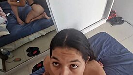 Intriguing Colombiana Dances Seductively Before Sucking Huge Cock in Bedroom