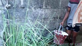 ghetto sex gets wet with clothes ripped for creampie fucking outside the house