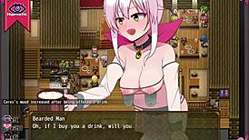 Bruxinha Confusa Strips in Male Bathroom, Revealing Big Tits in Hentai Game Scene