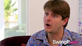 Amateur couples get super nervous after swapping for group sex fun