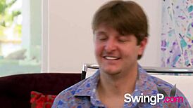 Amateur couples get super nervous after swapping for group sex fun