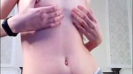 Blonde teen displays her figure in panties.