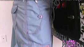 fiery pierced redhead plays games naked with tattooed flair. her shaved look steals the show.