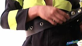 Female Firefighter Teases in Outdoor Striptease