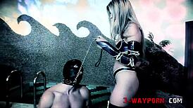 3-way porn - 2 hot latex sluts dominate 2 guys in submissive bondage and bdsm group fetish