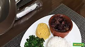 Cuckold boyfriend swallows cum from girlfriend's pussy 😈