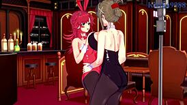 Festenia, Chitose, and Sagiri enjoy intense lesbian play in hentai