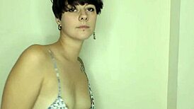 Big Tits Brunette Babe Cleaning House with Downblouse On