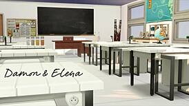 Holy crap, Damon and Elena in a wild classroom 3D hentai scene!