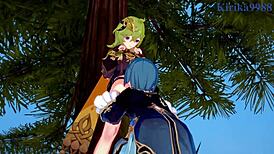 i have intense sex with shenhe, collei, and xingqiu in genshin impact hentai, creampie included.