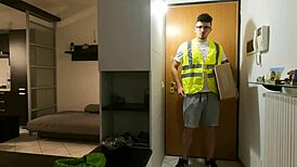 annika greets the courier in her bathrobe, but can't pay, leading to some fun roleplay