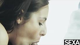 You see her big natural tits bouncing while he fucks her doggystyle after blowjob