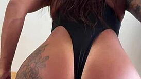 Can you handle this long-legged beauty in a bodysuit? She takes it hard in the ass and swallows everything!