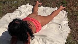 Natural tits and big cock stars in a hot outdoor scene