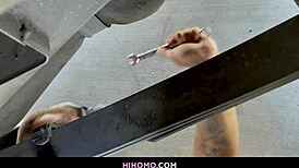 Massive bbc appears through gloryhole - devin trez and kirk cummings enjoy huge gay cum action.