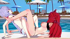 kanade am, chris yukine, and tsubasa kazanari get into intense lesbian action in symphogear hentai