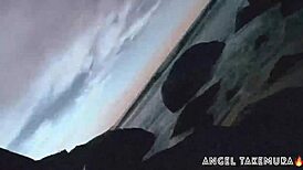 Angel Takemura shows big ass topless to surfers at Grumari beach