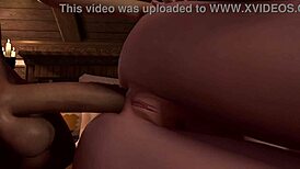 3D milf character handles a massive cock in cartoon