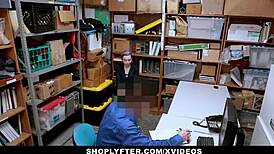 Shoplyfter teen Lexi Lore complies with security officer using her tight pussy.