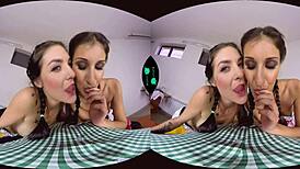 Oktobeerfest girls getting wild with threesome lesbian action.