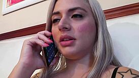 Blonde Brazilian babe gives blowjob after big ass massage