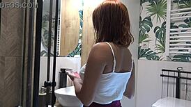 Redhead Girlfriend Teases In Bathroom