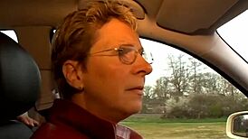 Horny MILF drives taxi, fucks stranger, swallows cum.