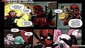 Hey, Deadpool messing with portals in wild hentai gang action!