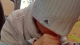 Highway Milf Whore Gives Blowjob with Face Cumshot