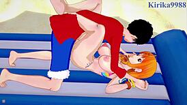 nami, nefertari vivi, and luffy having intense sex in one piece hentai!