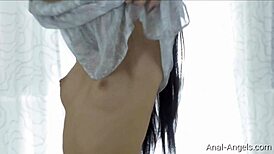 i'm sheri vi, beautiful brunette babe, close-up in bedroom, hairless and cute, solo masturbating in panties