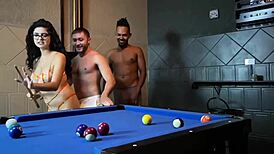 We tricked this brunette into a wild pool game threesome