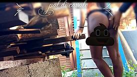 on friend's anniversary, fucked his big ass teen in backyard lingerie