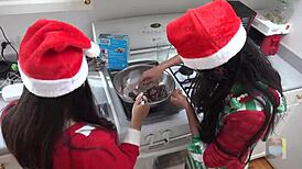 Baking Christmas Cookies with Girlfriend in Kitchen Upskirt Cameltoe Fun