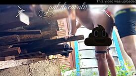 on friend's anniversary, fucked his big ass teen in backyard lingerie