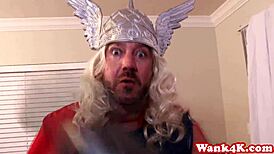 superhero cosplay babe gets fourway facialized