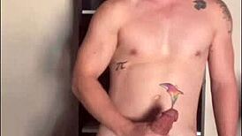 Hey, check this twink stroking his huge cock in sunlight!