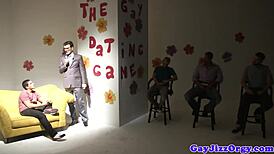 Gay men enjoying group sex with anal and oral sex