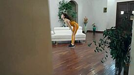 Step brother and sister stretching in yoga session